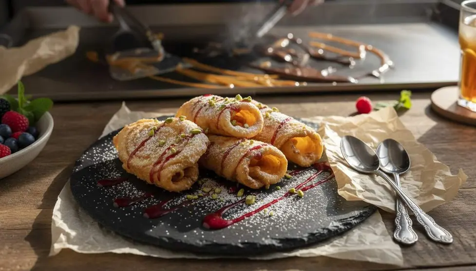  Helado frito a la plancha servido artesanalmente como postre delicioso y crujiente ideal para gourmets amantes del sabor &mdash; Imagen generada por IA 