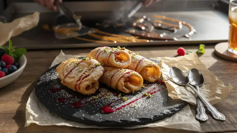  Helado frito a la plancha servido artesanalmente como postre delicioso y crujiente ideal para gourmets amantes del sabor &mdash; Imagen generada por IA 
