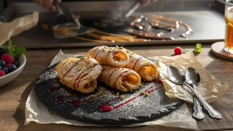  Helado frito a la plancha servido artesanalmente como postre delicioso y crujiente ideal para gourmets amantes del sabor &mdash; Imagen generada por IA 