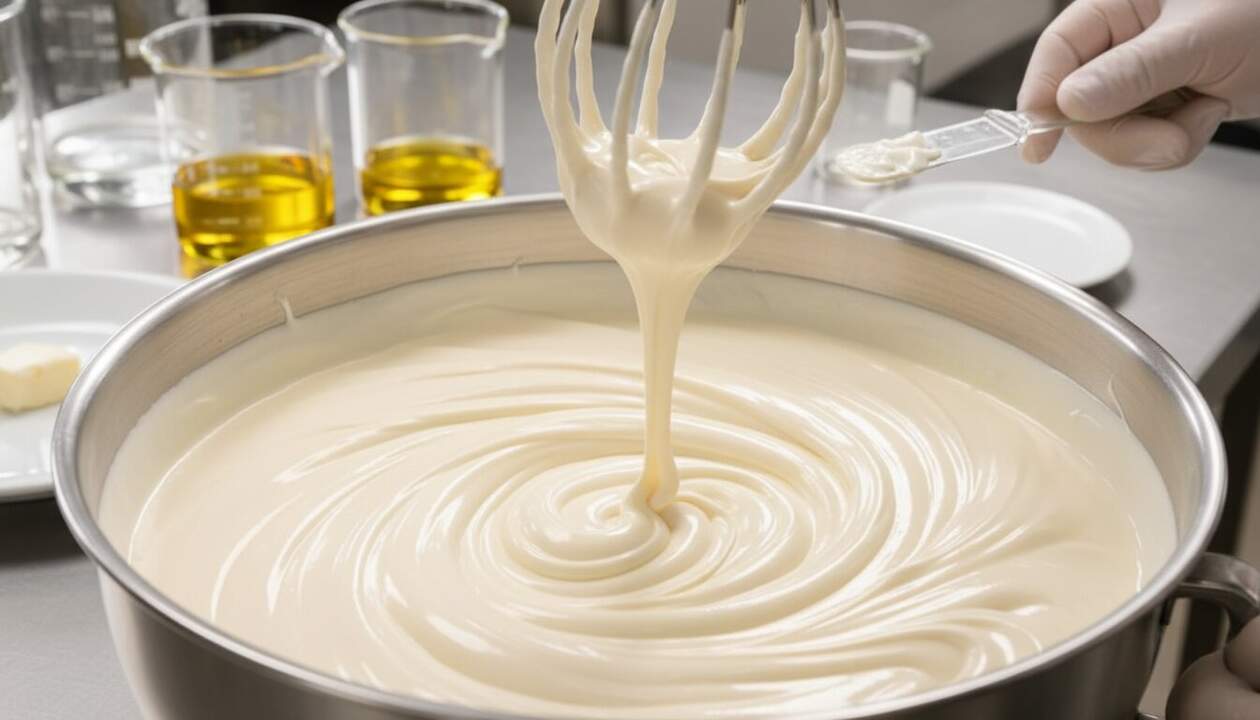  Selecci&oacute;n de grasas y margarinas para mejorar la estabilidad de emulsiones en batidos y cremas saludables - Imagen generada por IA 